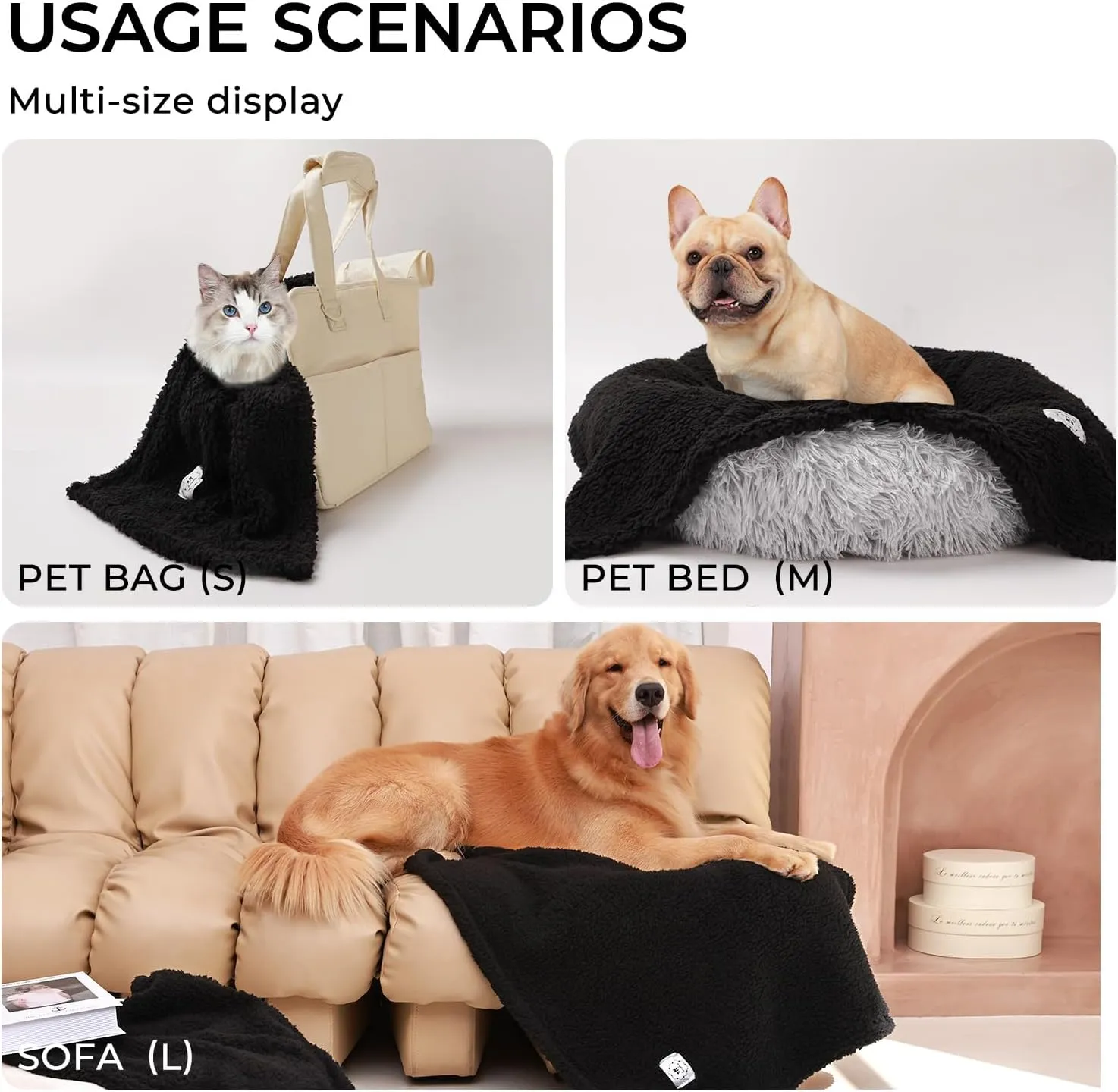 1 Pack 3 Calming Blankets Fluffy Premium Fleece Pet Blanket Soft Sherpa Throw for Dog Puppy Cat Black Small (23x16'')