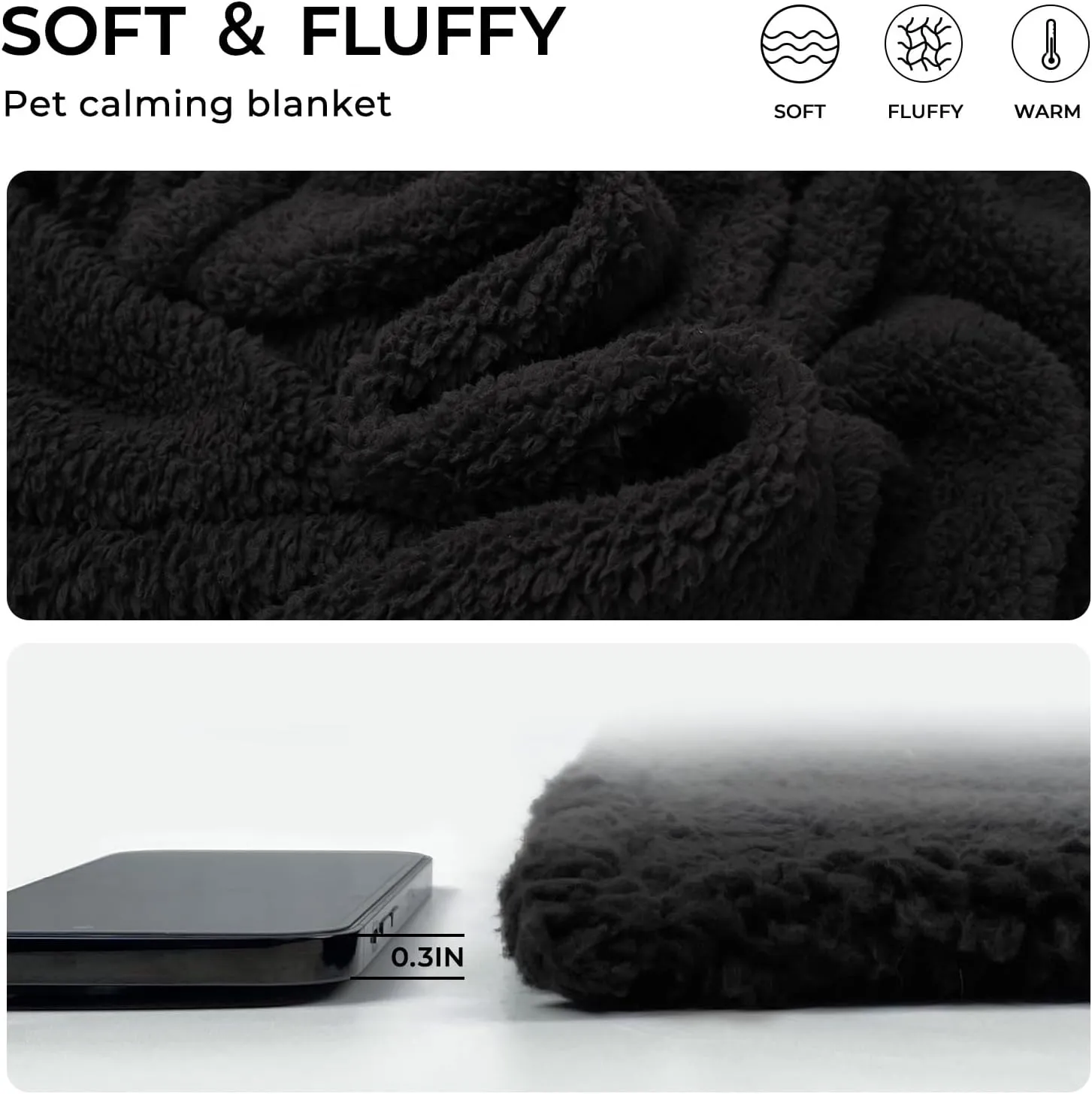 1 Pack 3 Calming Blankets Fluffy Premium Fleece Pet Blanket Soft Sherpa Throw for Dog Puppy Cat Black Small (23x16'')