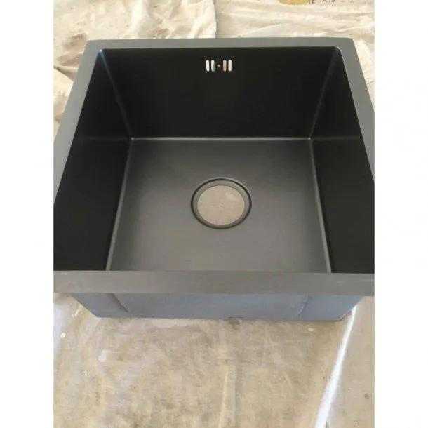 1.2mm Dark Grey Stainless Steel Handmade Single Bowl Top/Undermount Kitchen/Laundry Sink 440x440x205mm