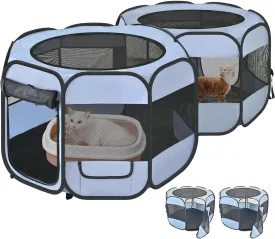 2-in-1 XLarge Cat Playpen, Detachable into 2 Separate Playpens with Additional 2 Doors, with Pee Pads, Portable Dog Playpen Cat Tent Enclosure for Kitten and Puppy Indoor Outdoor Use(M, 72"x36''x24H)