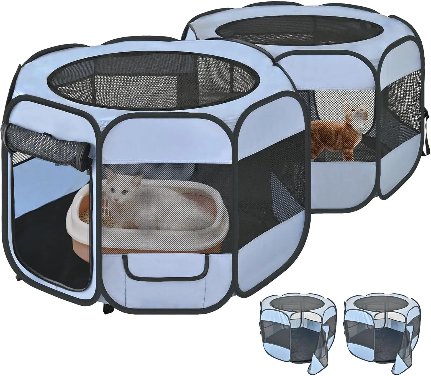 2-in-1 XLarge Cat Playpen, Detachable into 2 Separate Playpens with Additional 2 Doors, with Pee Pads, Portable Dog Playpen Cat Tent Enclosure for Kitten and Puppy Indoor Outdoor Use(M, 72"x36''x24H)