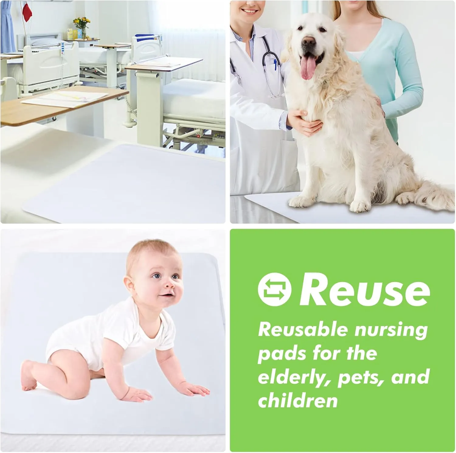 2 Pack Incontinence Bed Pad Waterproof Underpads Washable Reusable Pet Training Soft Adult Senior, 34"x52"