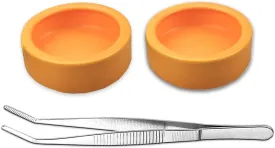 2 Pack Worm Dish Reptile Food Bowl Bearded Dragon Ceramic Bowl with Feeding Tongs (Yellow-Medium)