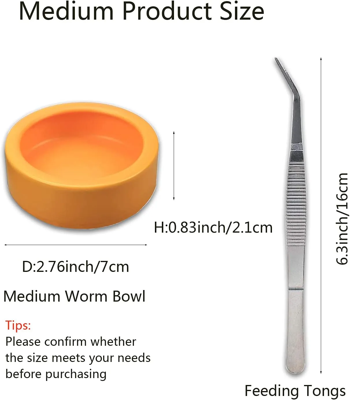 2 Pack Worm Dish Reptile Food Bowl Bearded Dragon Ceramic Bowl with Feeding Tongs (Yellow-Medium)