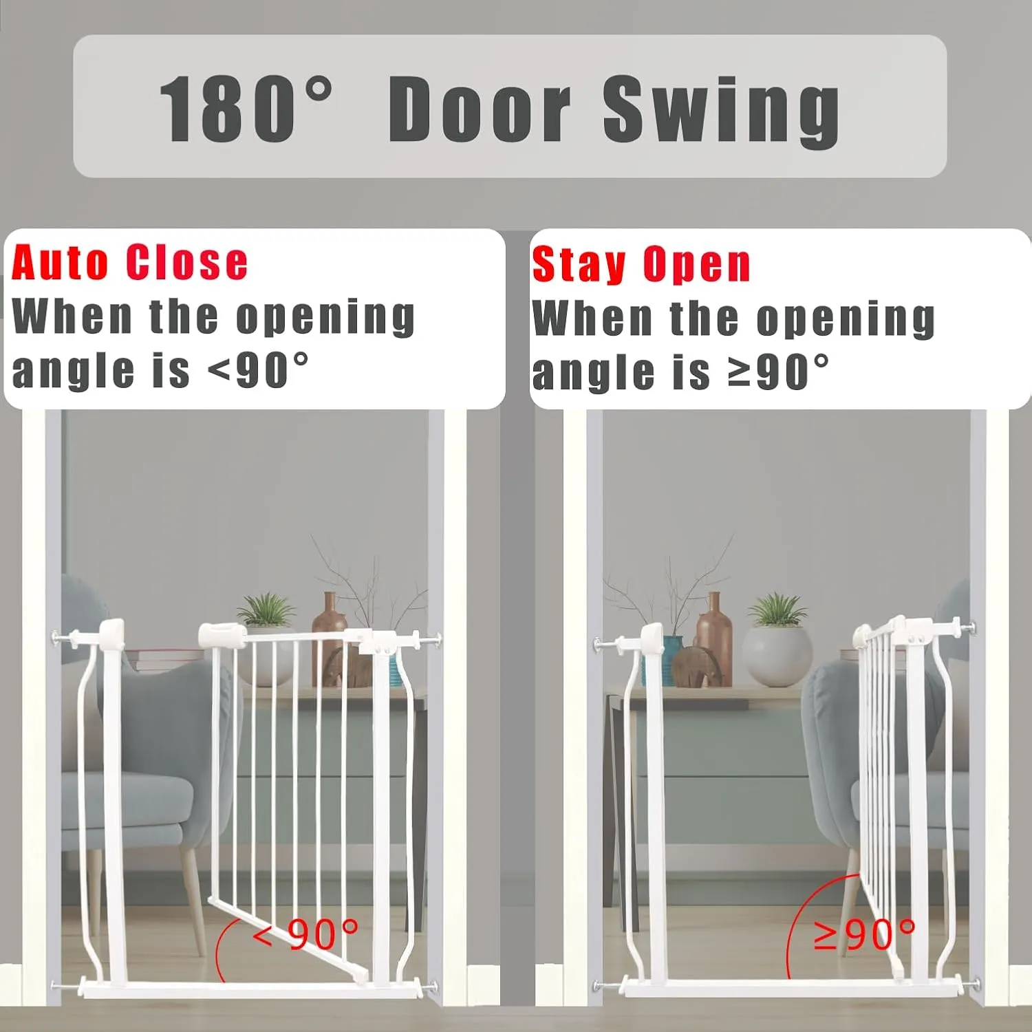 29-34 Inch Baby & Pet Gate - White Metal, Pressure Mounted, Walk Through Safety Gate for Narrow Stairs & Doorways