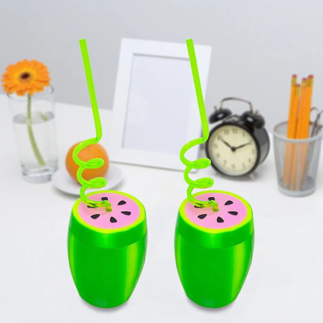 2Pcs Creative Cute Plastic Watermelon Shape With Lid Cup Big Belly Drink Cup Children's Hawaiian Party Decoration Supplies