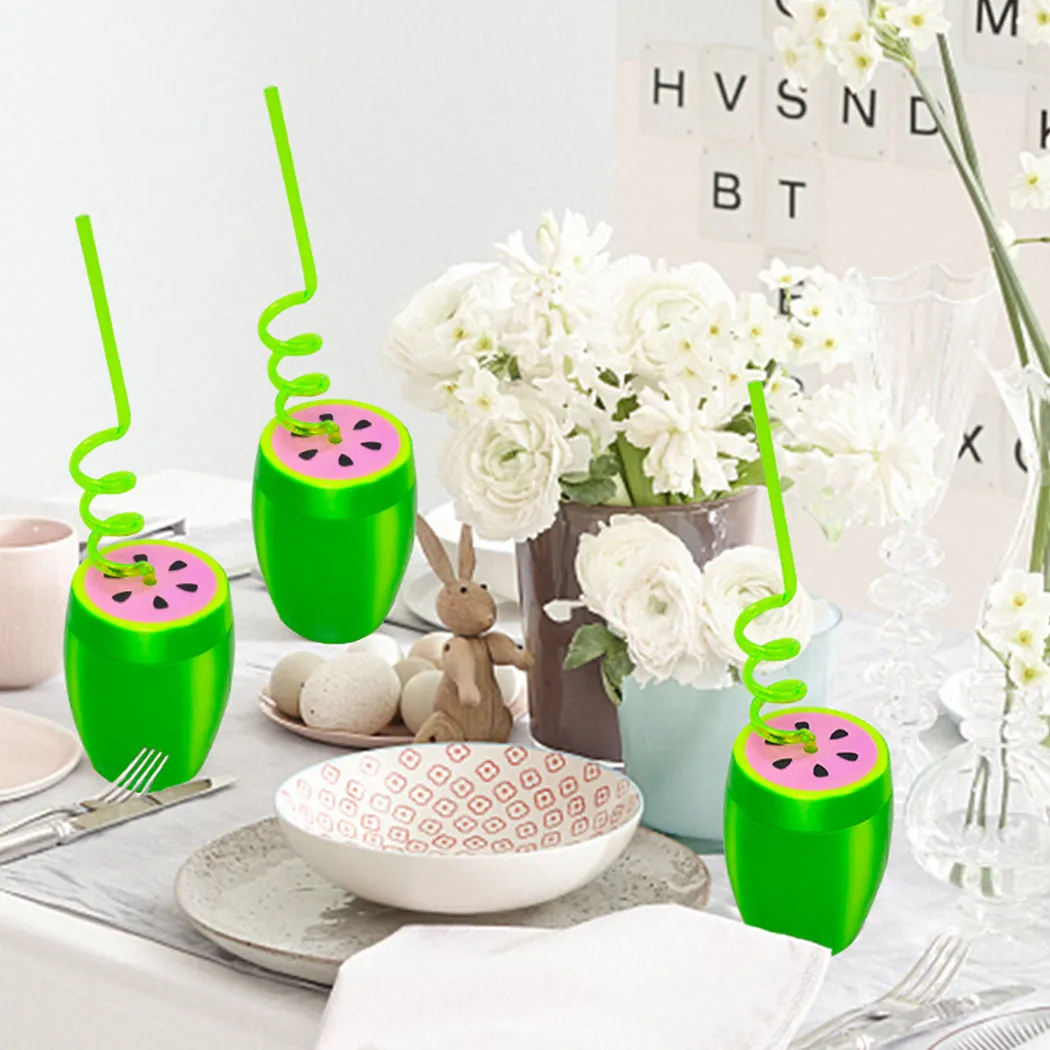 2Pcs Creative Cute Plastic Watermelon Shape With Lid Cup Big Belly Drink Cup Children's Hawaiian Party Decoration Supplies