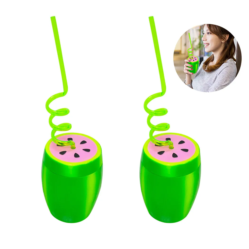 2Pcs Creative Cute Plastic Watermelon Shape With Lid Cup Big Belly Drink Cup Children's Hawaiian Party Decoration Supplies