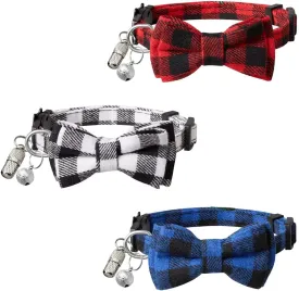 3 Pack English Style Cat Collars with Bow TiePendant and Bell,Personalized Breakaway Kitten Collar for Girl Boy Cats,Adjustable 7-12inch,Cute for Kitty Kitten Adult Cats,Pet Supplies(Small)
