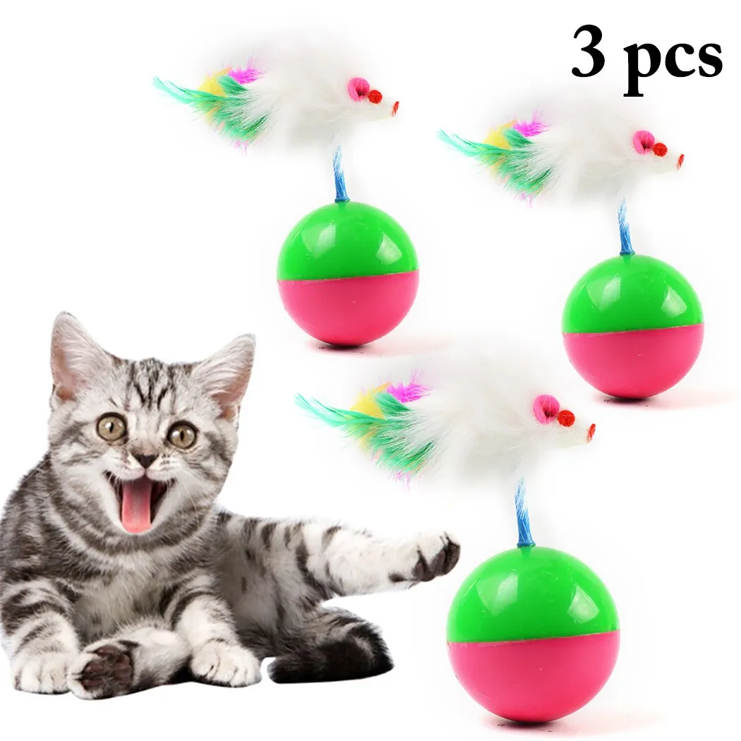 3pcs Funny Cat Toys Tumbler Mouse Fake Feather Cat Training Toy Pet Interactive Toy Pet Supplies