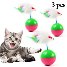 3pcs Funny Cat Toys Tumbler Mouse Fake Feather Cat Training Toy Pet Interactive Toy Pet Supplies