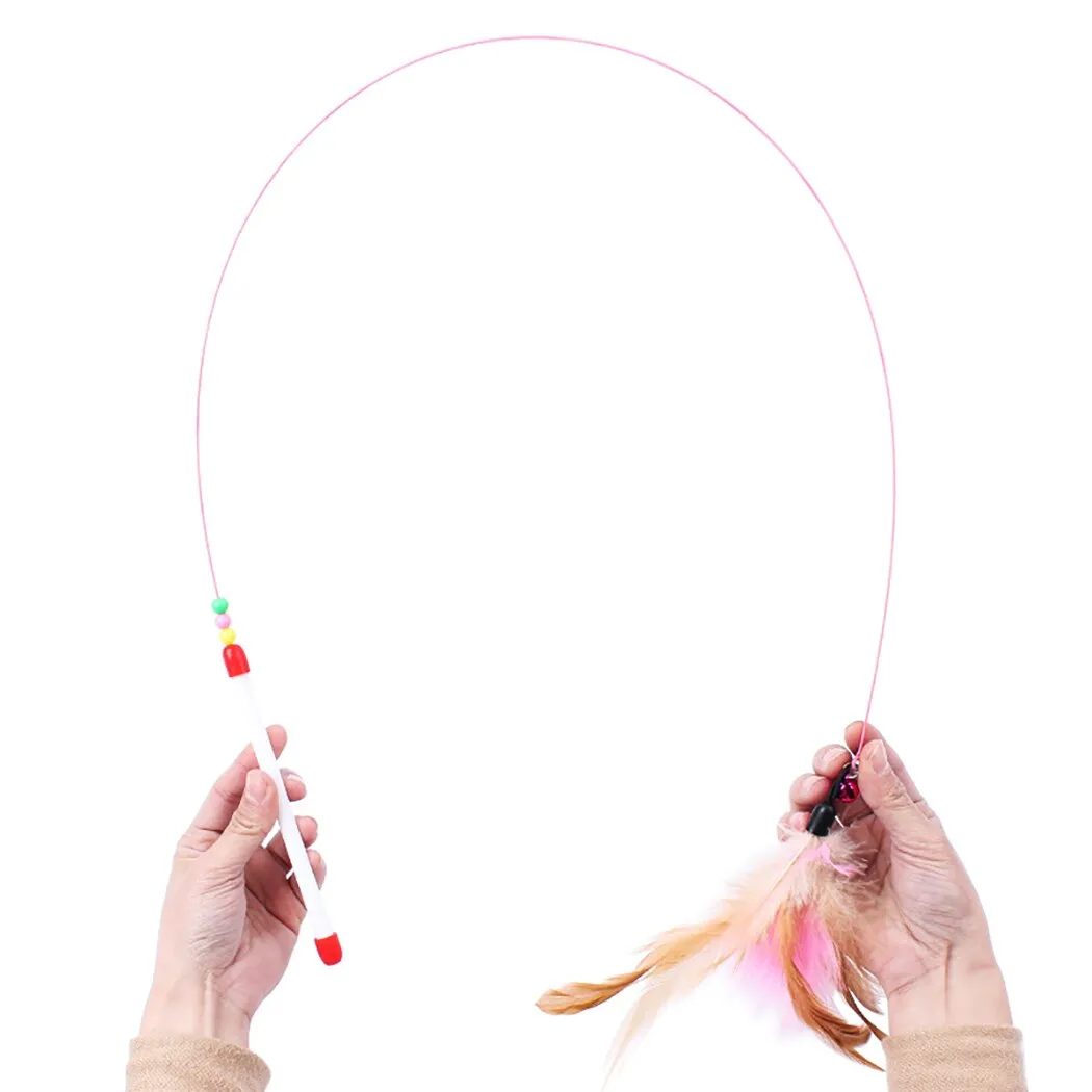 3PCS New High Toughness Two-Color Feather Wire Funny Cat Stick Toy Solid Color Long Feather Interactive Feather Cat Training Toy