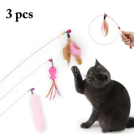 3PCS New High Toughness Two-Color Feather Wire Funny Cat Stick Toy Solid Color Long Feather Interactive Feather Cat Training Toy