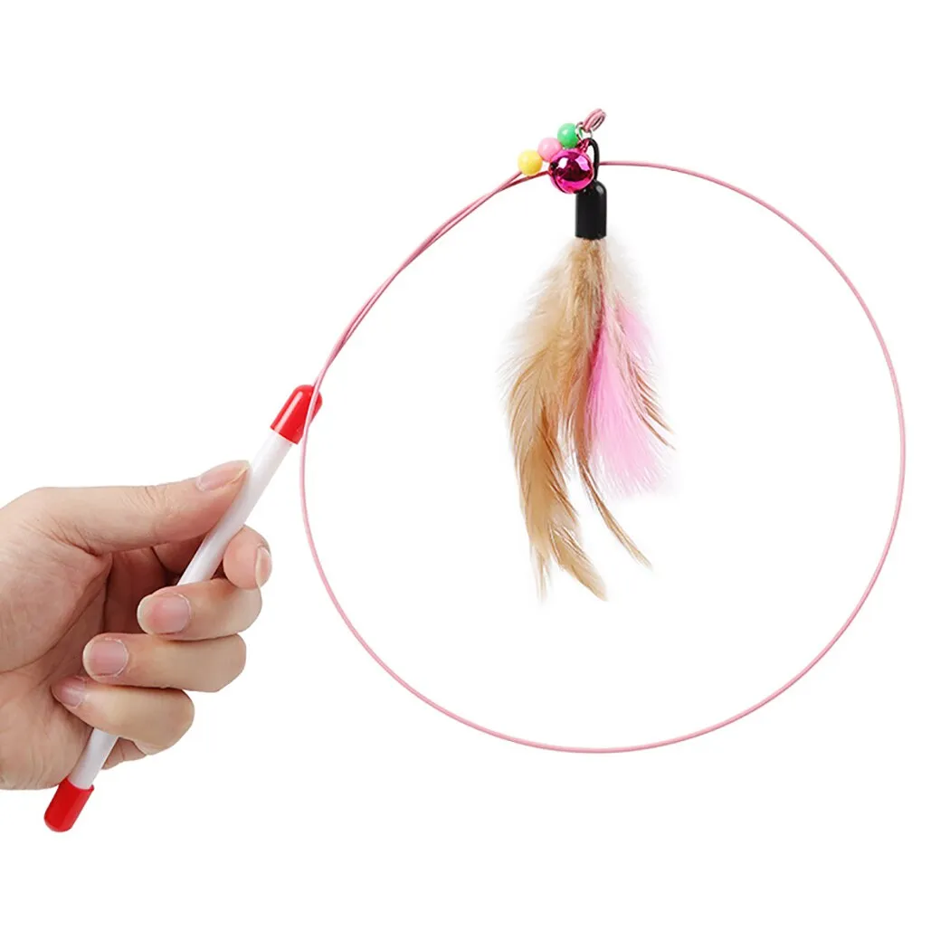 3PCS New High Toughness Two-Color Feather Wire Funny Cat Stick Toy Solid Color Long Feather Interactive Feather Cat Training Toy