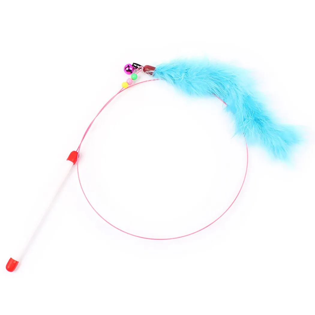 3PCS New High Toughness Two-Color Feather Wire Funny Cat Stick Toy Solid Color Long Feather Interactive Feather Cat Training Toy