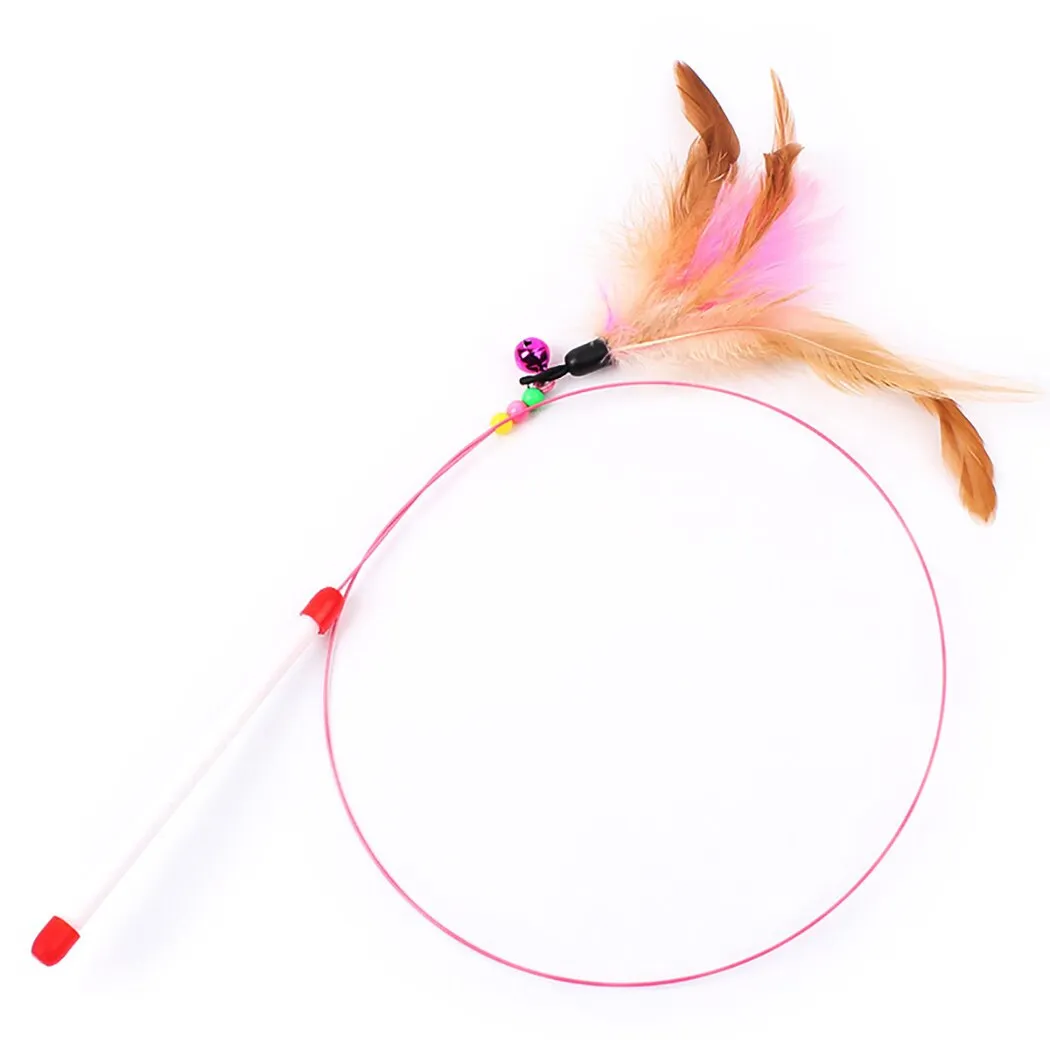 3PCS New High Toughness Two-Color Feather Wire Funny Cat Stick Toy Solid Color Long Feather Interactive Feather Cat Training Toy