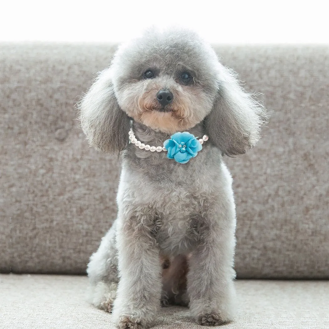 6pcs Pet Collars Decorative Cloth Flower Fake Pearl Dog Collar Cat Collar Elegant Clothing Accessories Pet Supplies For Party
