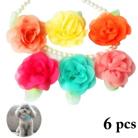 6pcs Pet Collars Decorative Cloth Flower Fake Pearl Dog Collar Cat Collar Elegant Clothing Accessories Pet Supplies For Party