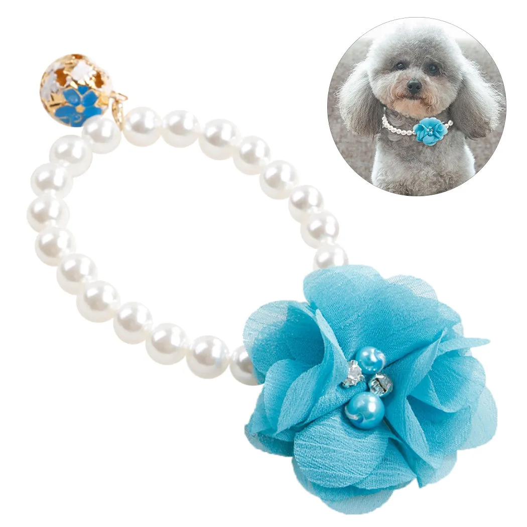 6pcs Pet Collars Decorative Cloth Flower Fake Pearl Dog Collar Cat Collar Elegant Clothing Accessories Pet Supplies For Party