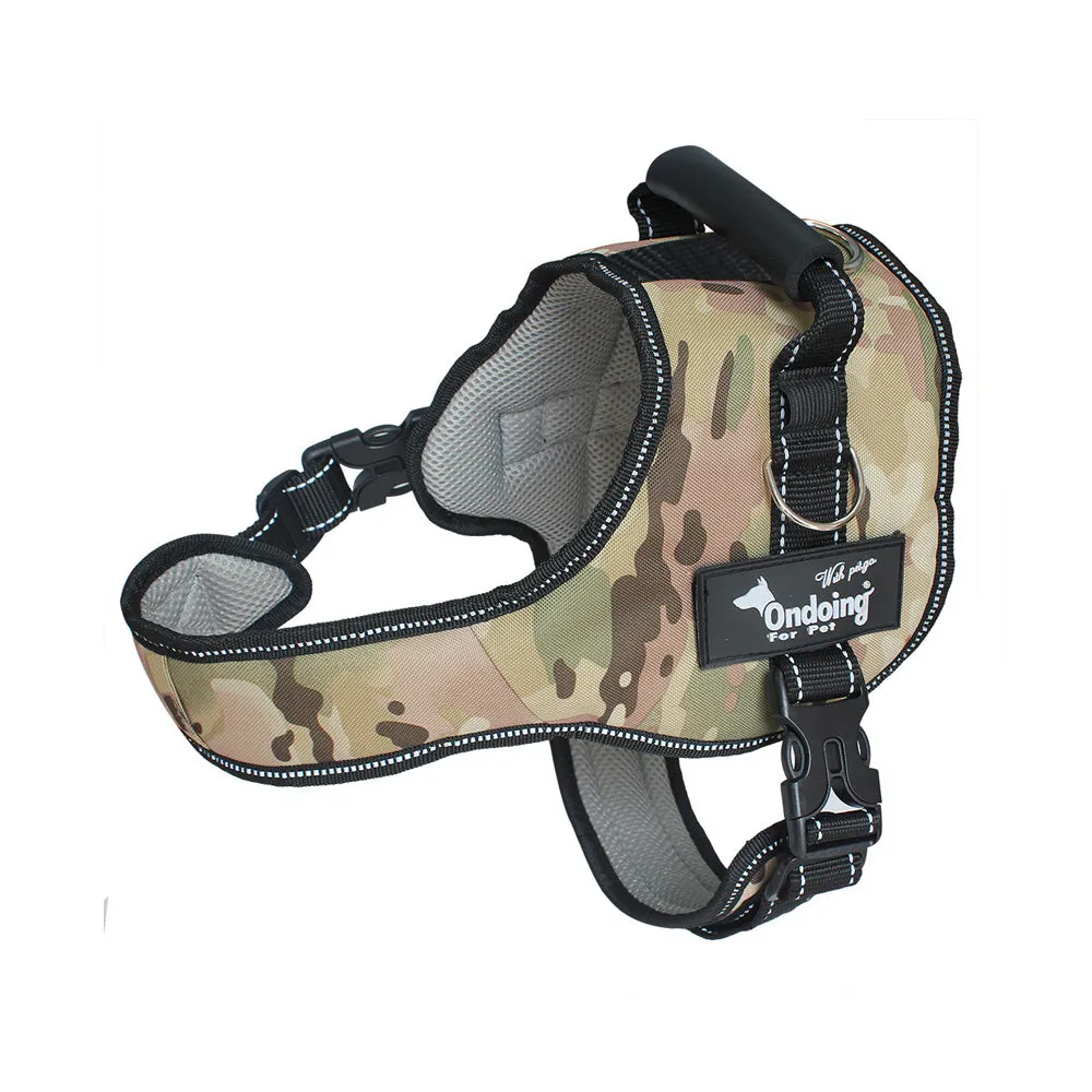 Adjustable Camo Dog Harness Heavy Duty Vest With Handle Reflective Training Pet