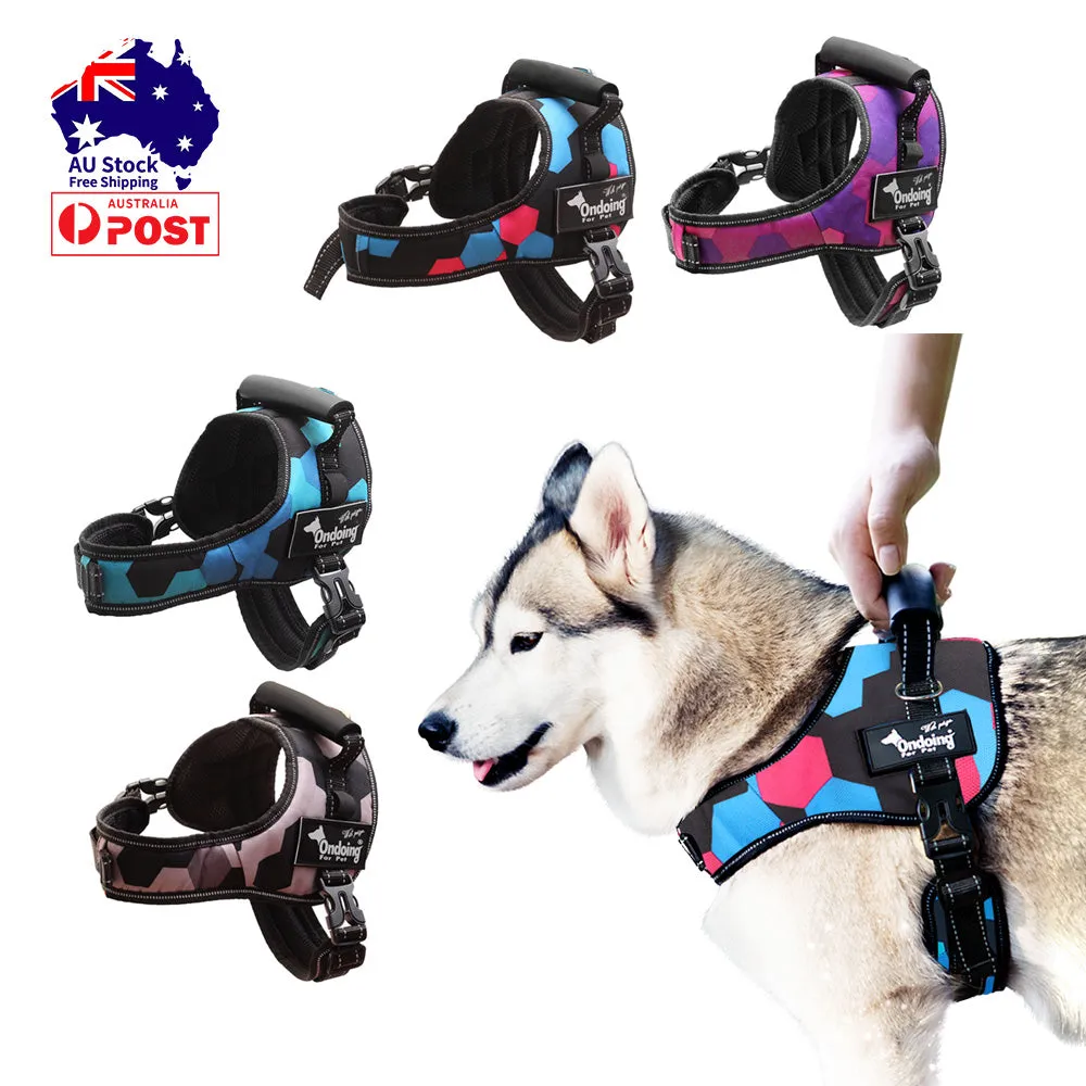 Adjustable Camo Dog Harness Heavy Duty Vest With Handle Reflective Training Pet