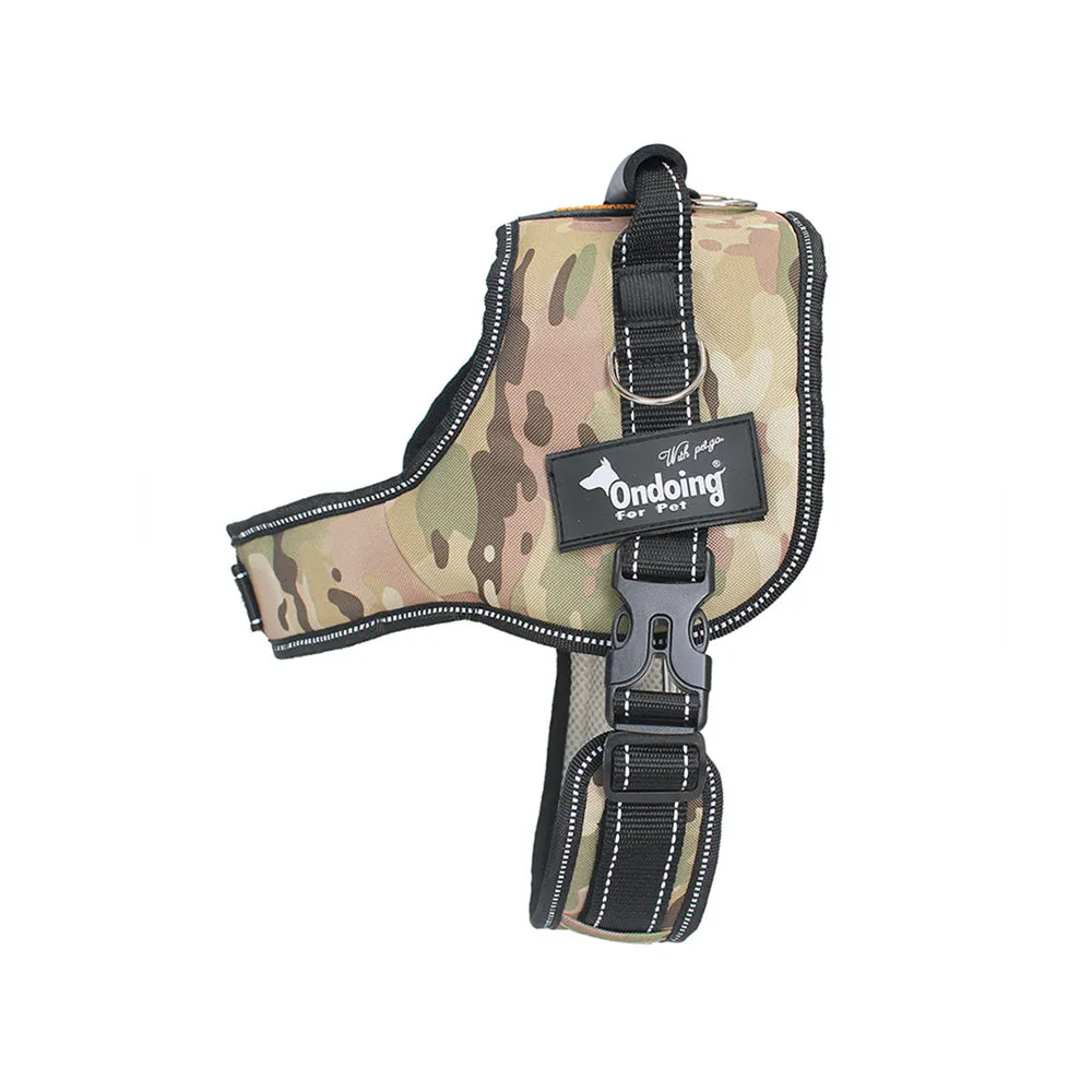 Adjustable Camo Dog Harness Heavy Duty Vest With Handle Reflective Training Pet