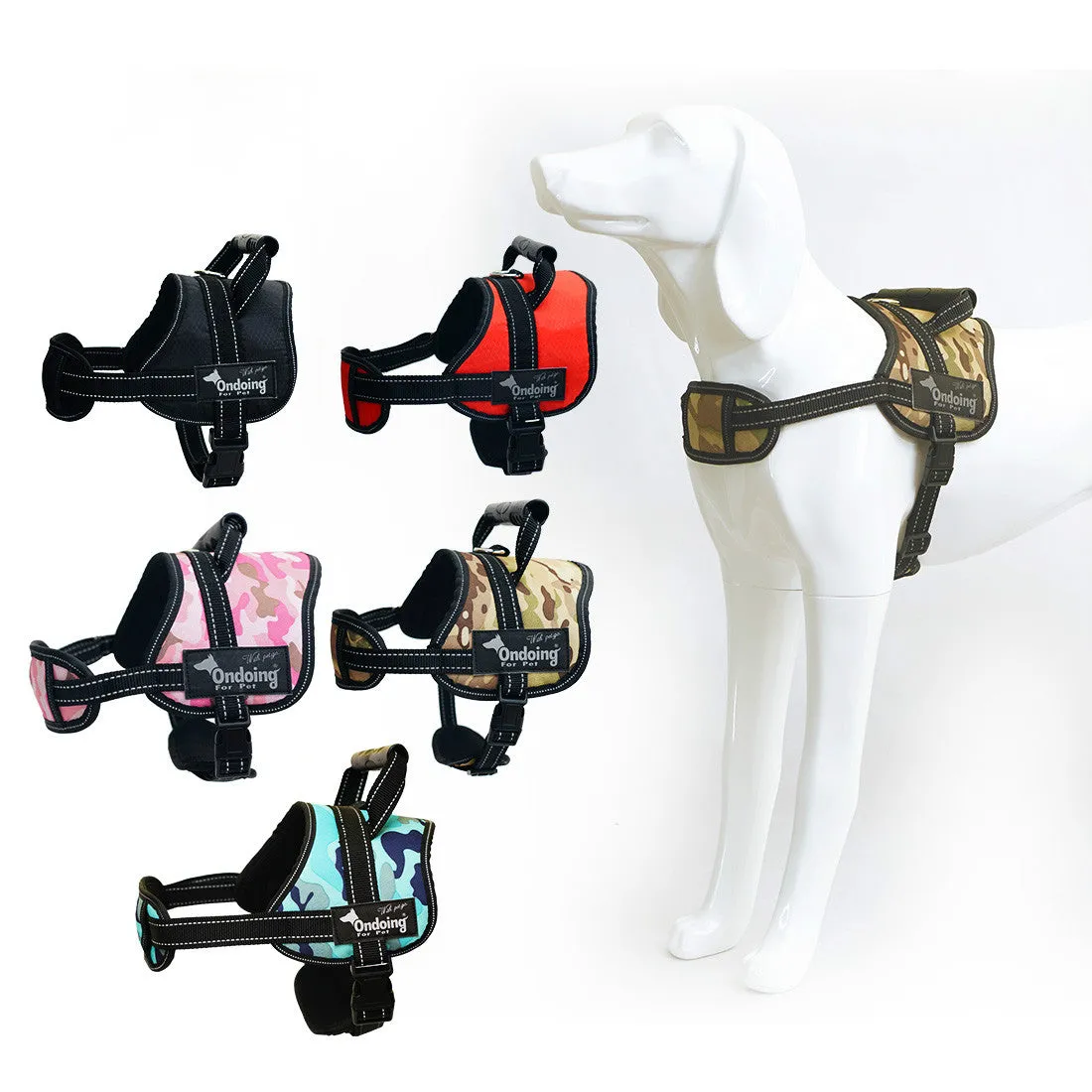 Adjustable Camo Dog Harness Vest With Handle Reflective Breathable No Pull
