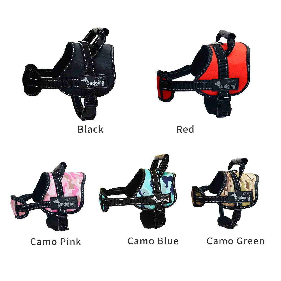 Adjustable Camo Dog Harness Vest With Handle Reflective Breathable No Pull