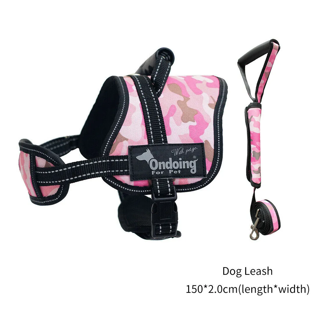 Adjustable Camo Dog Harness Vest With Handle Reflective Breathable No Pull