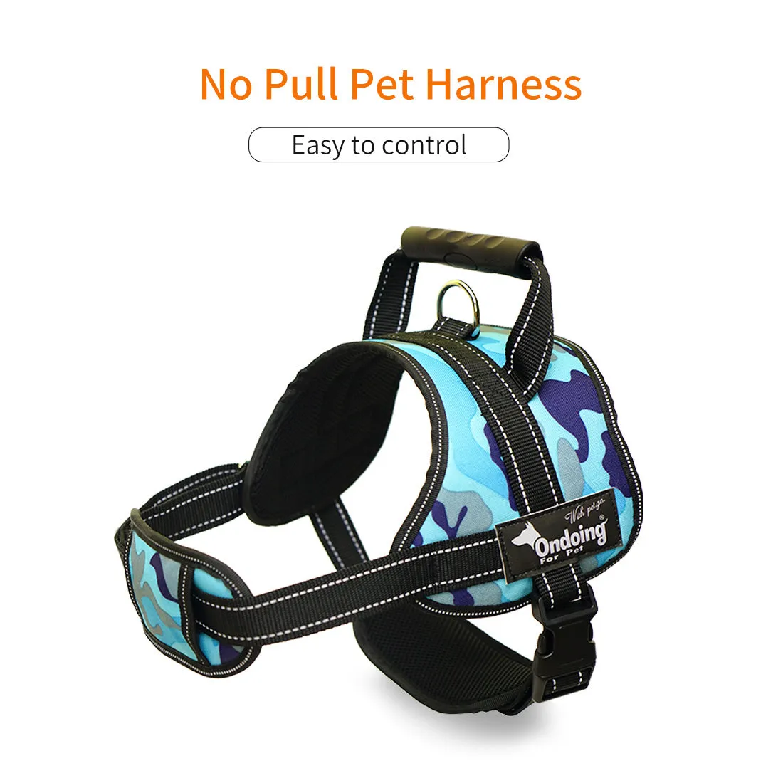 Adjustable Camo Dog Harness Vest With Handle Reflective Breathable No Pull