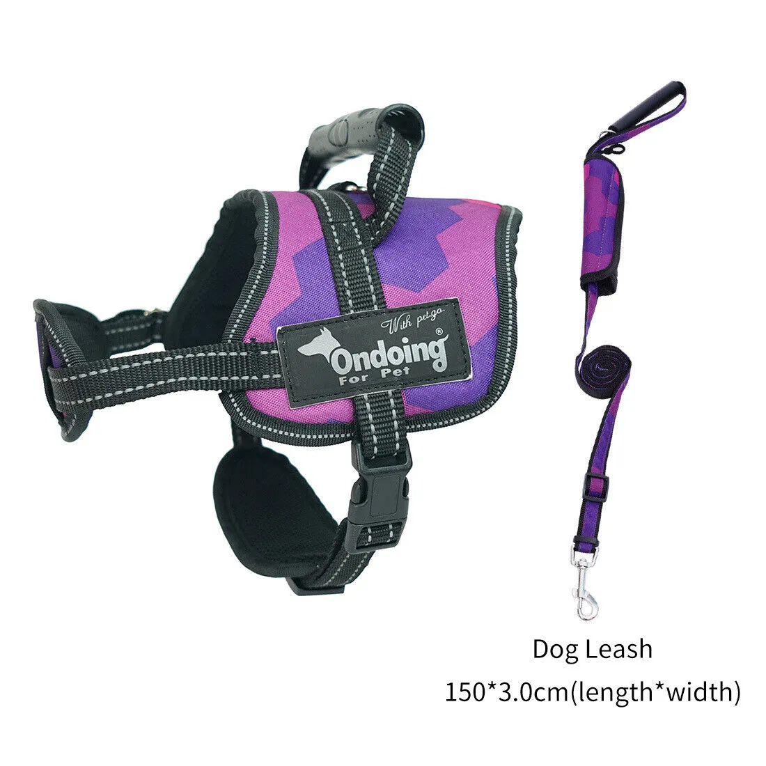 Adjustable Camo Dog Harness Vest With Handle Reflective Breathable No Pull