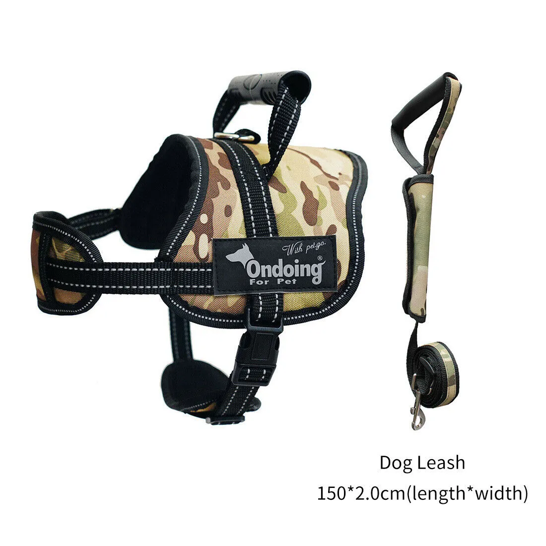 Adjustable Camo Dog Harness Vest With Handle Reflective Breathable No Pull