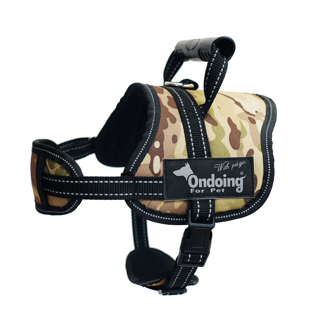 Adjustable Camo Dog Harness Vest With Handle Reflective Breathable No Pull