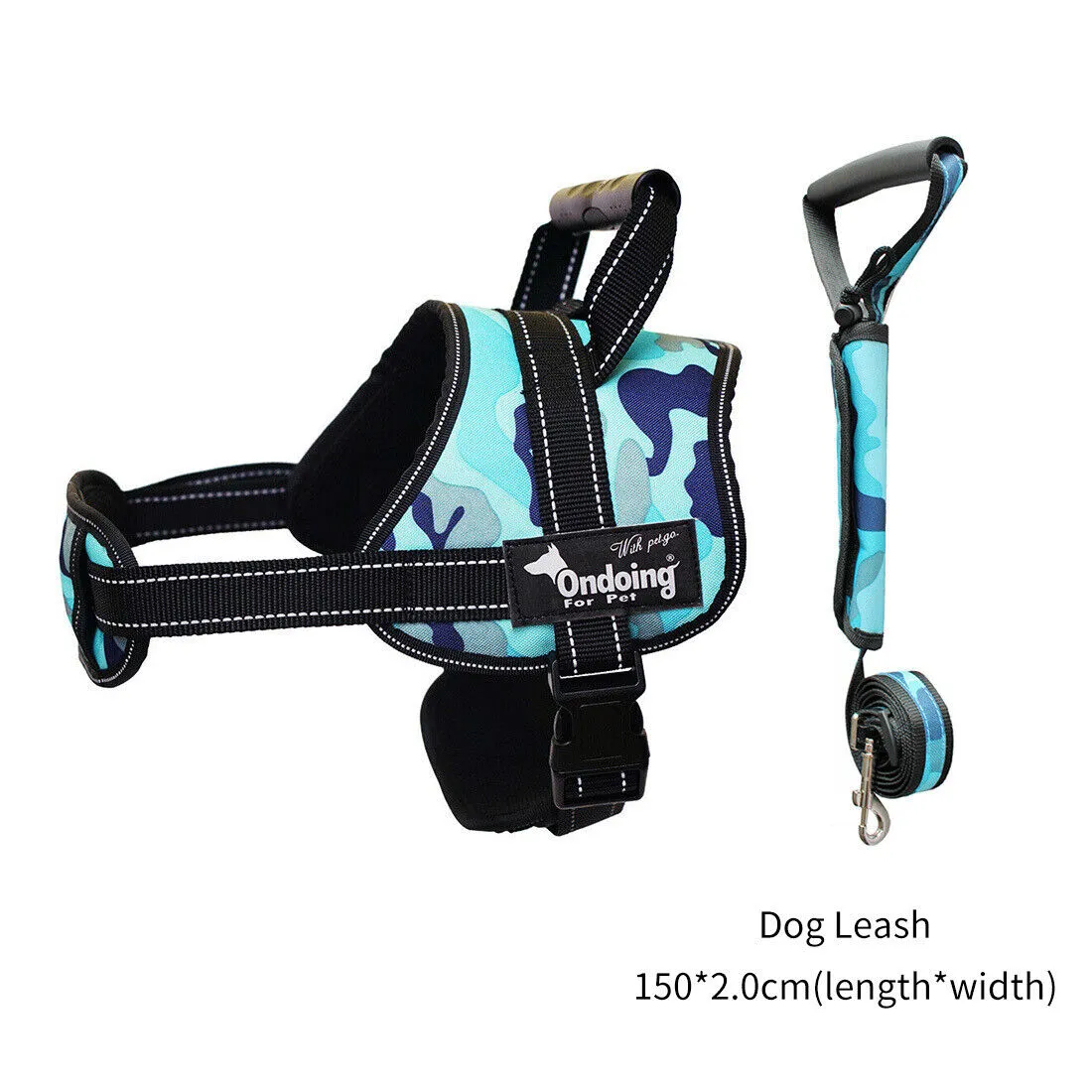 Adjustable Camo Dog Harness Vest With Handle Reflective Breathable No Pull