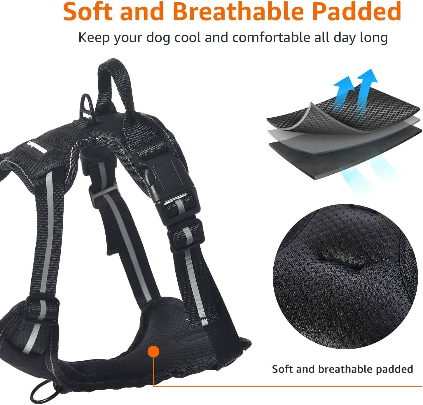 Amazon Basics No-Pull Dog Harness, Adjustable Soft Padded Vest with Reflective Stripes, X-Large, Black