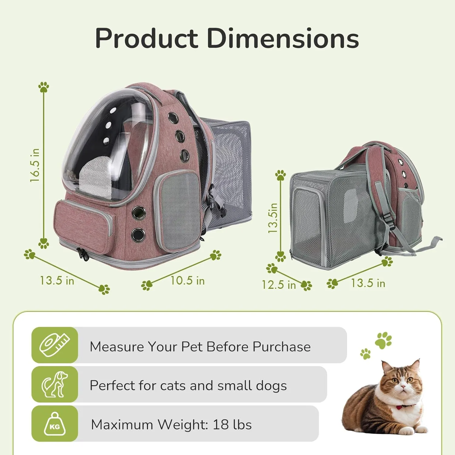 Cat Backpack Carrier for Large Cats, Expandable Cat Bubble Backpack, Dog Carriers for Small Medium Dogs, Airline Approved Pet Carrier for Travel Hiking Outdoor(Khaki)
