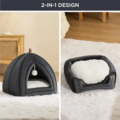 Cat cave big cats - Foldable cat bed with washable pillows, cat tent for kittens small, medium pet, soft and warm cat house for indoors, 38x38x38cm