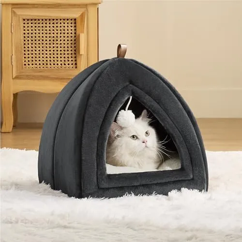 Cat cave big cats - Foldable cat bed with washable pillows, cat tent for kittens small, medium pet, soft and warm cat house for indoors, 38x38x38cm