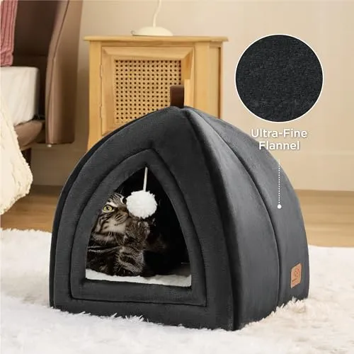 Cat cave big cats - Foldable cat bed with washable pillows, cat tent for kittens small, medium pet, soft and warm cat house for indoors, 38x38x38cm