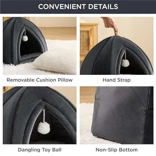 Cat cave big cats - Foldable cat bed with washable pillows, cat tent for kittens small, medium pet, soft and warm cat house for indoors, 38x38x38cm