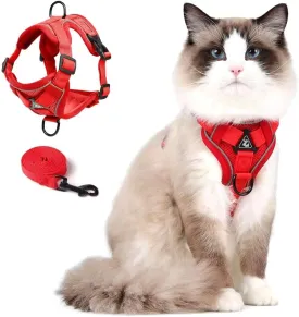 Cat Harness and Leash Set, Upgraded Escape Proof Vest with Lead for Large Cat Small Dog Puppy Walking, Soft Jacket with Reflective Strips L Size Red