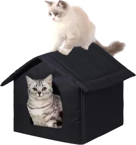 Cat Houses for Outdoor Cats, Weatherproof Outdoor House for Feral Cats, Warm Stable Stray Cats Shelter in Winter Black Large
