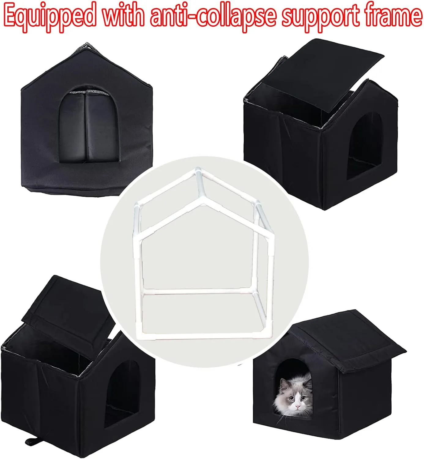 Cat Houses for Outdoor Cats, Weatherproof Outdoor House for Feral Cats, Warm Stable Stray Cats Shelter in Winter Black Large