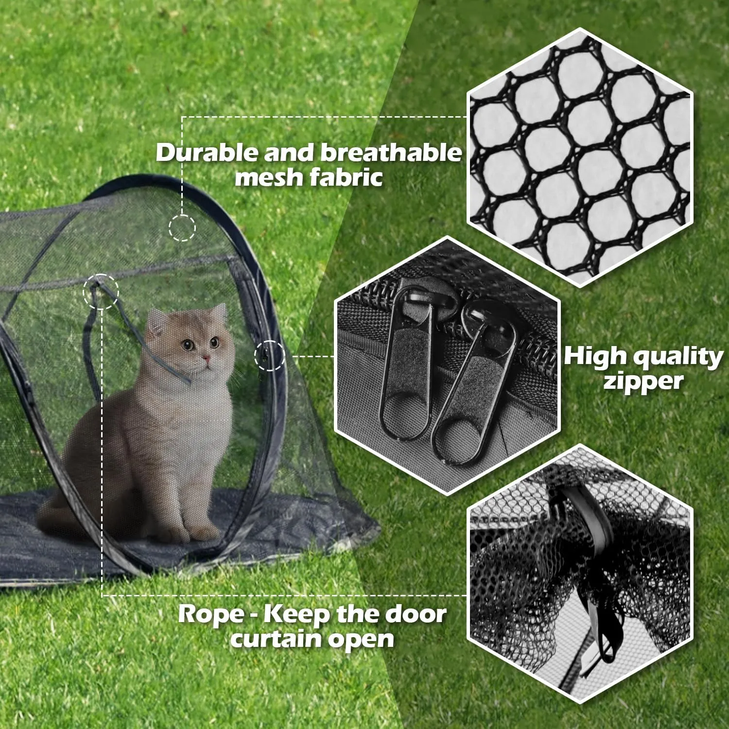 Cat Tent Outdoor, Pet Enclosure Tent Suitable for Cats and Small Animals, Indoor Playpen Portable Exercise Tent with Carry BagBlack