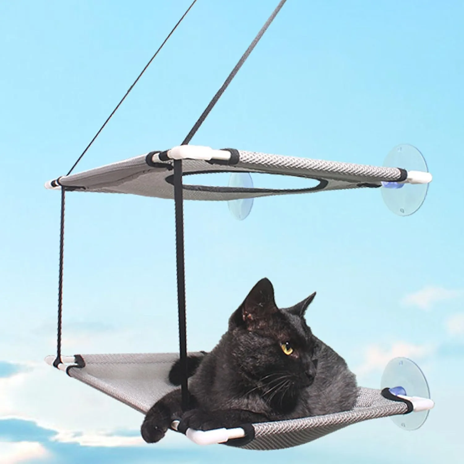 Cat Window Perch Double Layer Suction Cup Cat Hammock Cat Window Hammock Bed Cat Furniture Cat Shelf for Indoor Cats Sunbathing and Viewing(Gray)