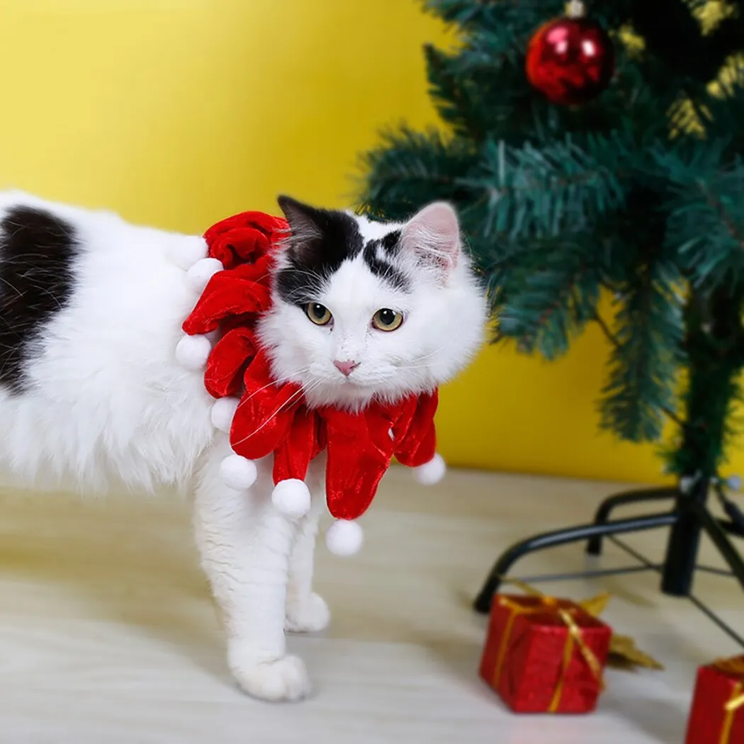 Christmas Pet Scarf Bib Soft Cute Pompom Pet Neck Warmer Cat Bandana Cat Costume Accessories Pet Supplies For Festival Party