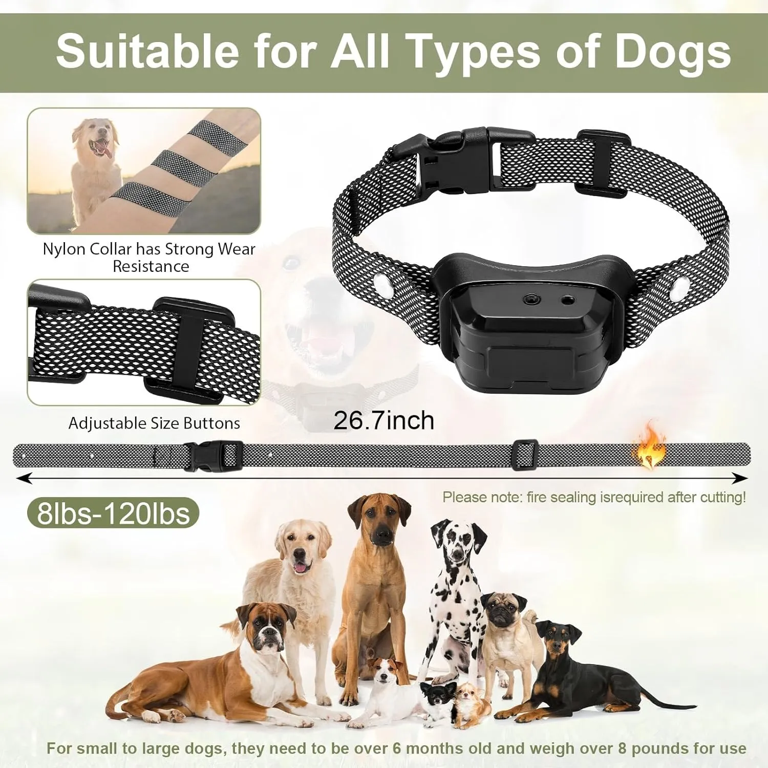 Citronella Training Collar for Dog [No Refill Spray] with 6 Adjustable Sensitivities & Beep/Vibration/Spray 4 Mode Bark Collar, IPX7 Waterproof Safer Citronella Bark Collar for L/M/S Dogs
