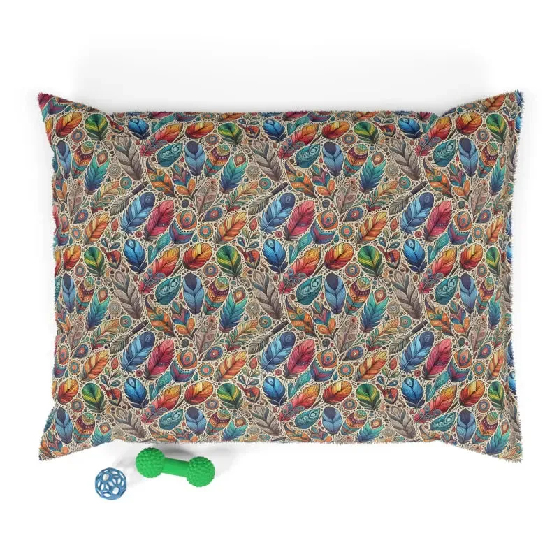 Colorful Feathers Cotton Pet Bed Ultra Cozy Vibes