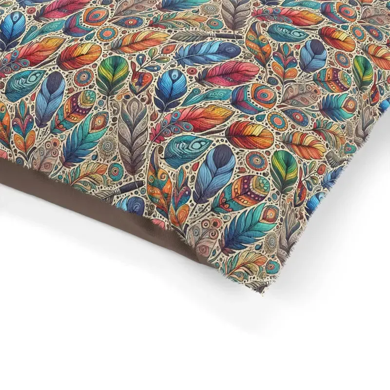 Colorful Feathers Cotton Pet Bed Ultra Cozy Vibes