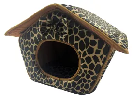 Cozy Pet Cottage, Foldable Pet House with Animal Print, Pet Bed 15" x 13" x 12" 
